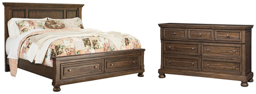 Flynnter Queen Panel Bed with 2 Storage Drawers with Dresser Homeline Furniture