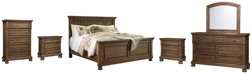 Flynnter Queen Panel Bed with Mirrored Dresser, Chest and 2 Nightstands Homeline Furniture