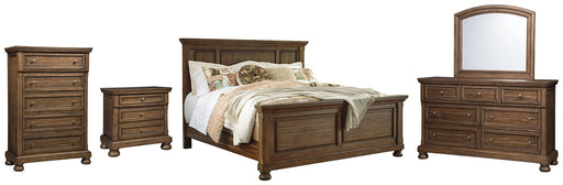 Flynnter Queen Panel Bed with Mirrored Dresser, Chest and Nightstand Homeline Furniture