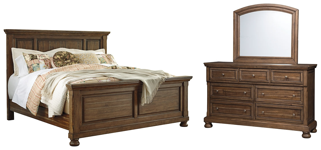 Flynnter Queen Panel Bed with Mirrored Dresser Homeline Furniture