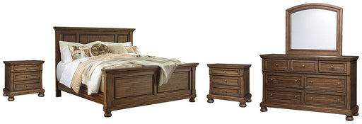 Flynnter Queen Panel Bed with Mirrored Dresser and 2 Nightstands Homeline Furniture