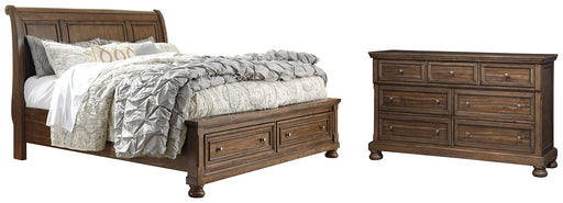 Flynnter Queen Sleigh Bed with 2 Storage Drawers with Dresser with Dresser Homeline Furniture