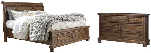 Flynnter Queen Sleigh Bed with 2 Storage Drawers with Dresser with Dresser Homeline Furniture