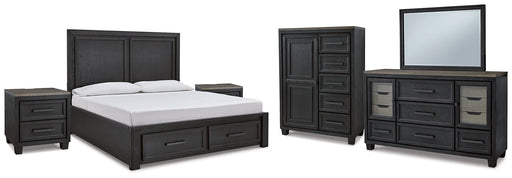 Foyland California King Panel Storage Bed with Mirrored Dresser, Chest and 2 Nightstands Homeline Furniture