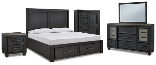 Foyland California King Panel Storage Bed with Mirrored Dresser, Chest and Nightstand Homeline Furniture