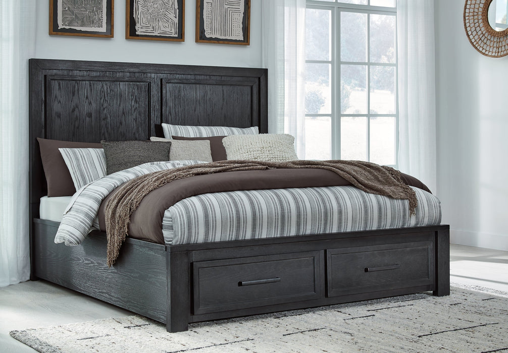 Foyland California King Panel Storage Bed with Mirrored Dresser Homeline Furniture