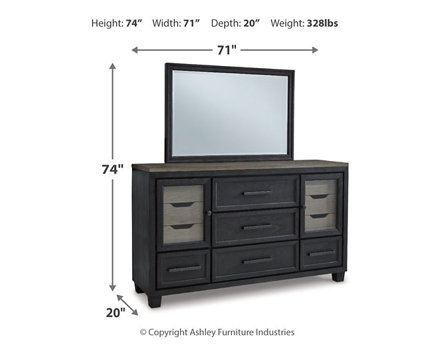 Foyland California King Panel Storage Bed with Mirrored Dresser Homeline Furniture