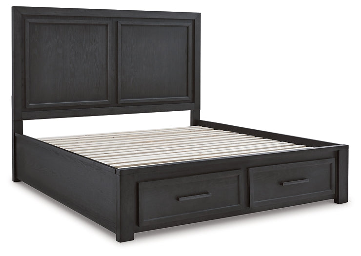 Foyland California King Panel Storage Bed with Mirrored Dresser Homeline Furniture