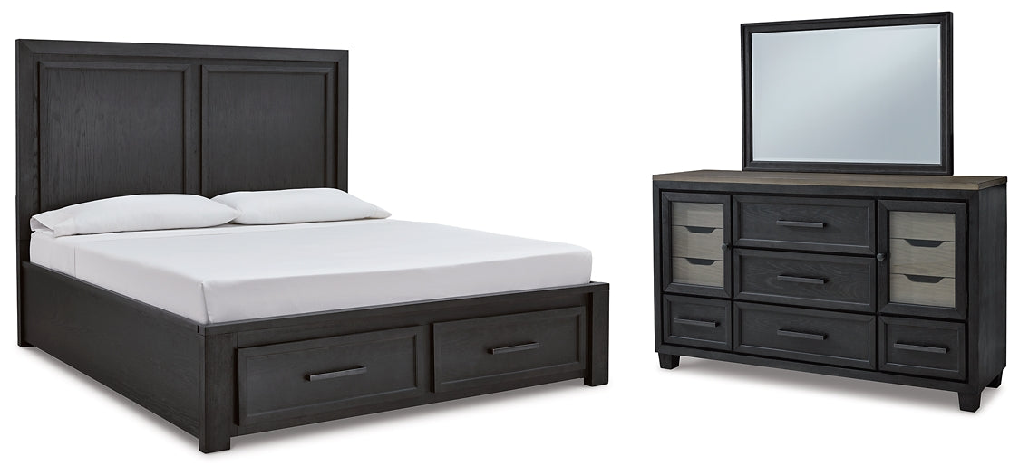 Foyland California King Panel Storage Bed with Mirrored Dresser Homeline Furniture