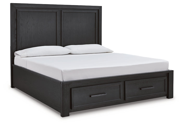 Foyland California King Panel Storage Bed with Mirrored Dresser and 2 Nightstands Homeline Furniture