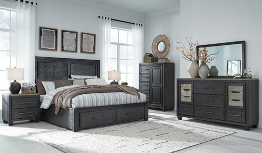 Foyland King Panel Storage Bed with Mirrored Dresser, Chest and 2 Nightstands Homeline Furniture