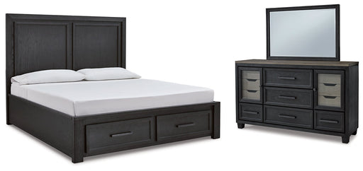 Foyland King Panel Storage Bed with Mirrored Dresser Homeline Furniture