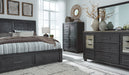 Foyland Queen Panel Storage Bed with Mirrored Dresser and Chest Homeline Furniture