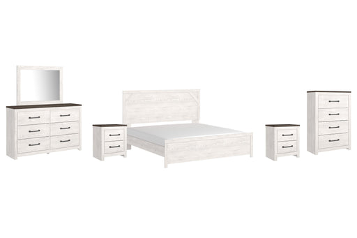 Gerridan King Panel Bed with Mirrored Dresser, Chest and 2 Nightstands Homeline Furniture