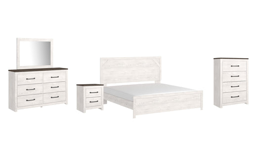 Gerridan King Panel Bed with Mirrored Dresser, Chest and Nightstand Homeline Furniture