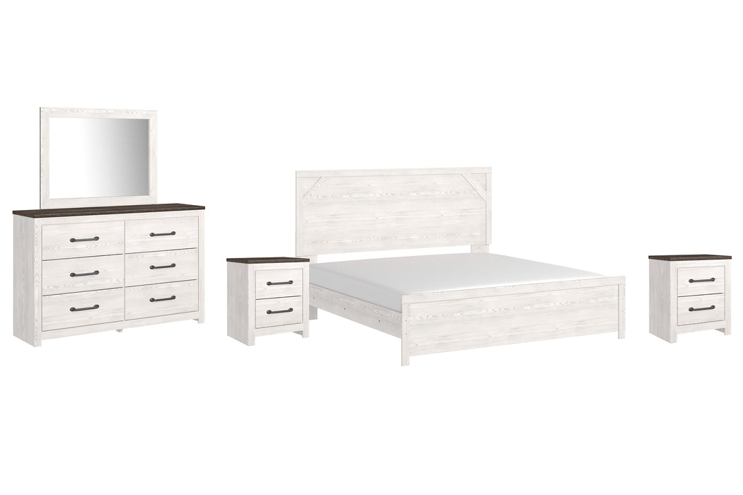 Gerridan King Panel Bed with Mirrored Dresser and 2 Nightstands Homeline Furniture