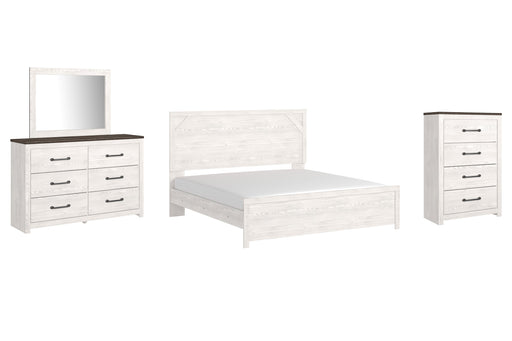 Gerridan King Panel Bed with Mirrored Dresser and Chest Homeline Furniture