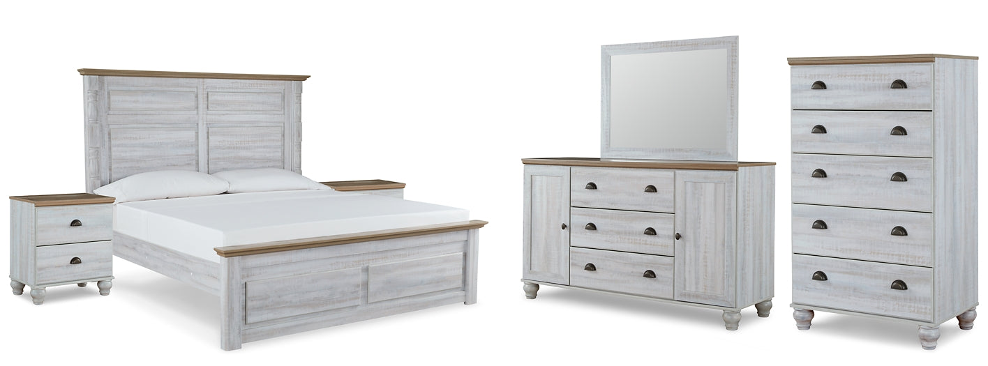 Haven Bay King Panel Bed with Mirrored Dresser, Chest and 2 Nightstands Homeline Furniture