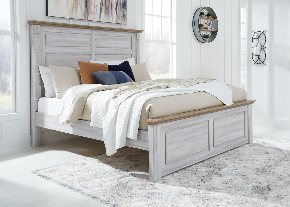 Haven Bay King Panel Bed with Mirrored Dresser, Chest and 2 Nightstands Homeline Furniture