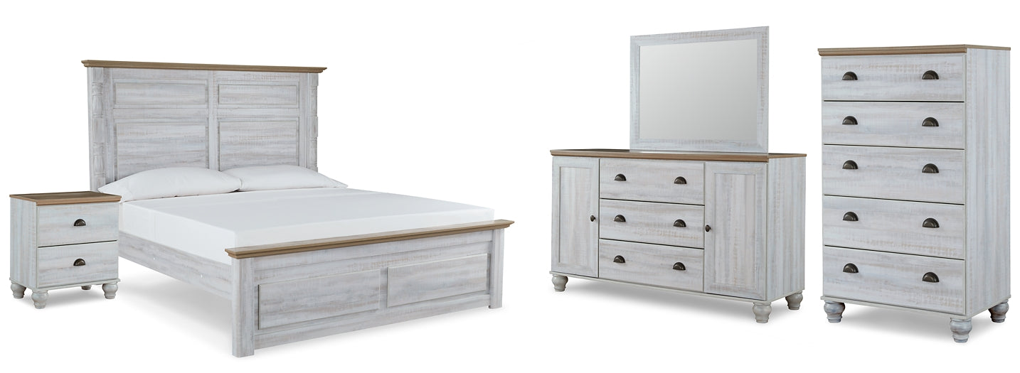 Haven Bay King Panel Bed with Mirrored Dresser, Chest and Nightstand Homeline Furniture