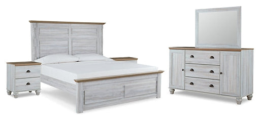 Haven Bay King Panel Bed with Mirrored Dresser and 2 Nightstands Homeline Furniture