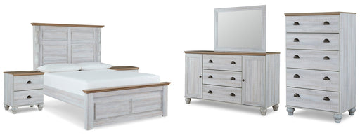 Haven Bay Queen Panel Bed with Mirrored Dresser, Chest and 2 Nightstands Homeline Furniture