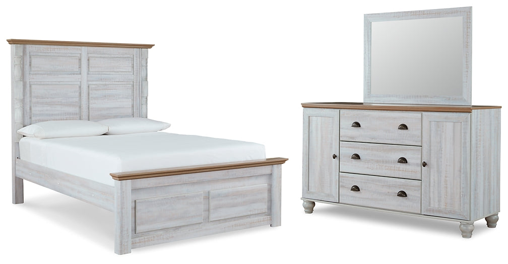 Haven Bay Queen Panel Bed with Mirrored Dresser Homeline Furniture