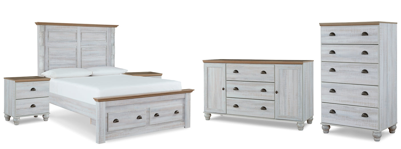 Haven Bay Queen Panel Storage Bed with Dresser, Chest and 2 Nightstands Homeline Furniture