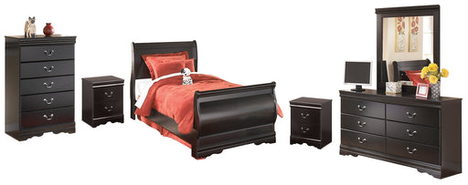 Huey Vineyard Full Sleigh Bed with Mirrored Dresser, Chest and 2 Nightstands Homeline Furniture