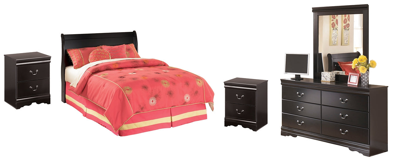 Huey Vineyard Full Sleigh Headboard with Mirrored Dresser and 2 Nightstands Homeline Furniture