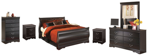 Huey Vineyard Queen Sleigh Bed with Mirrored Dresser, Chest and 2 Nightstands Homeline Furniture