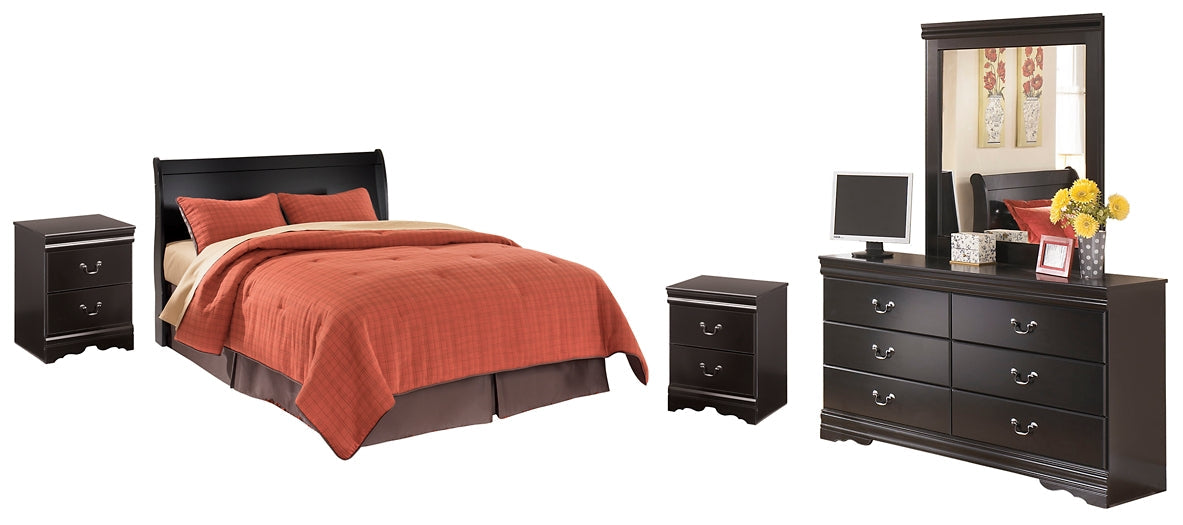 Huey Vineyard Queen Sleigh Headboard with Mirrored Dresser and 2 Nightstands Homeline Furniture