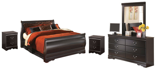 Huey Vineyard Twin Sleigh Bed with Mirrored Dresser and 2 Nightstands Homeline Furniture