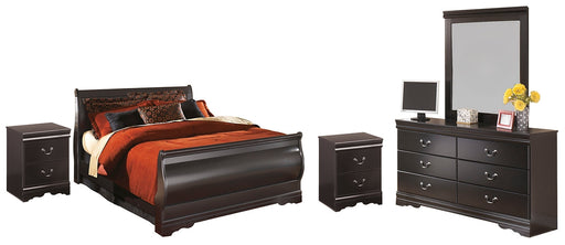 Huey Vineyard Twin Sleigh Bed with Mirrored Dresser and 2 Nightstands Homeline Furniture