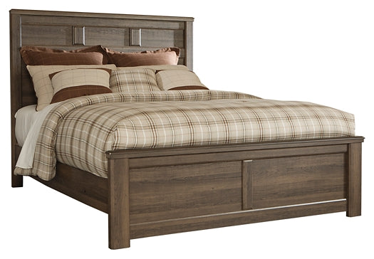 Juararo California King Panel Bed with Mirrored Dresser, Chest and 2 Nightstands Homeline Furniture