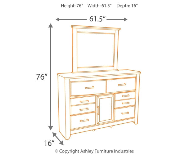 Juararo California King Panel Bed with Mirrored Dresser, Chest and 2 Nightstands Homeline Furniture