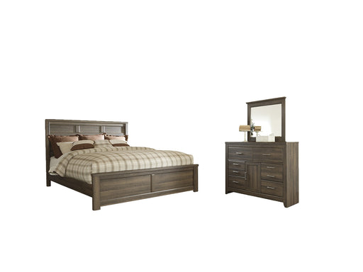 Juararo California King Panel Bed with Mirrored Dresser Homeline Furniture