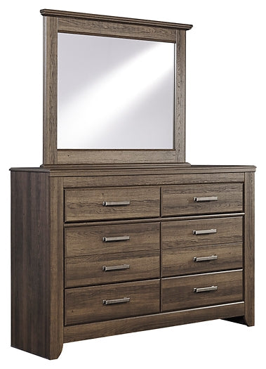 Juararo California King Poster Bed with Mirrored Dresser, Chest and 2 Nightstands Homeline Furniture