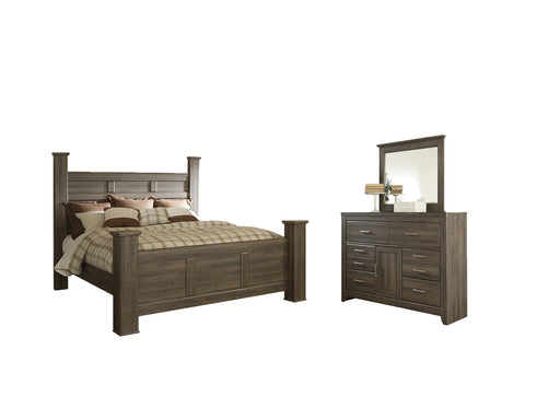 Juararo California King Poster Bed with Mirrored Dresser Homeline Furniture