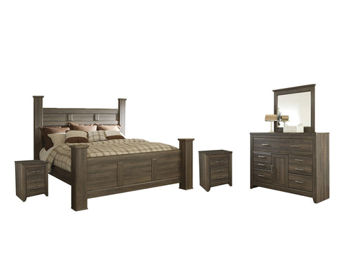 Juararo California King Poster Bed with Mirrored Dresser and 2 Nightstands Homeline Furniture