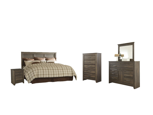 Juararo King/California King Panel Headboard with Mirrored Dresser, Chest and Nightstand Homeline Furniture