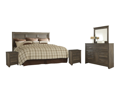 Juararo King/California King Panel Headboard with Mirrored Dresser and 2 Nightstands Homeline Furniture