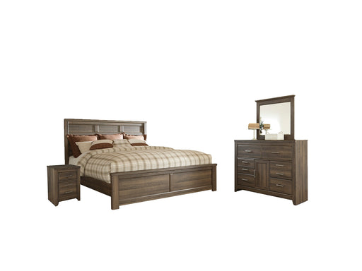 Juararo King Panel Bed with Mirrored Dresser and 2 Nightstands Homeline Furniture