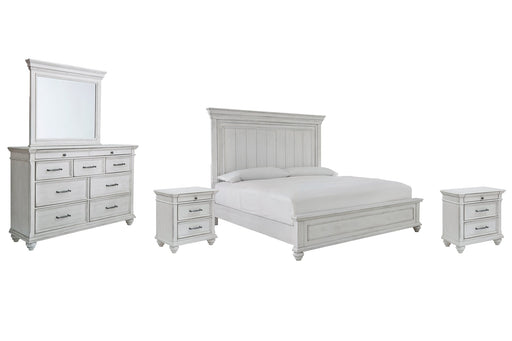 Kanwyn King Panel Bed with Mirrored Dresser and 2 Nightstands Homeline Furniture