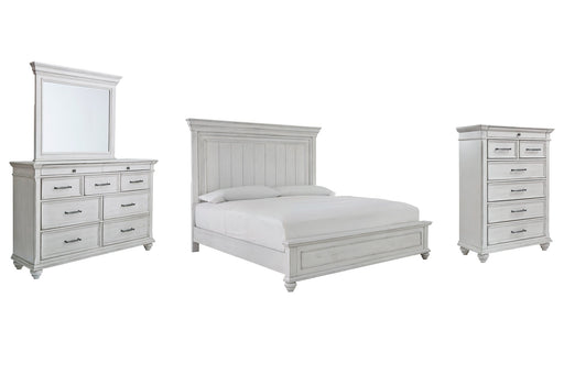 Kanwyn King Panel Bed with Mirrored Dresser and Chest Homeline Furniture