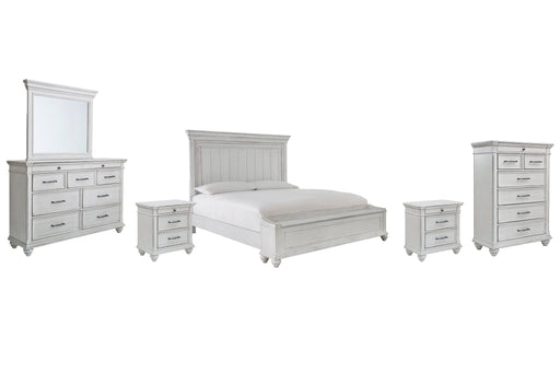 Kanwyn King Panel Bed with Storage with Mirrored Dresser, Chest and 2 Nightstands Homeline Furniture