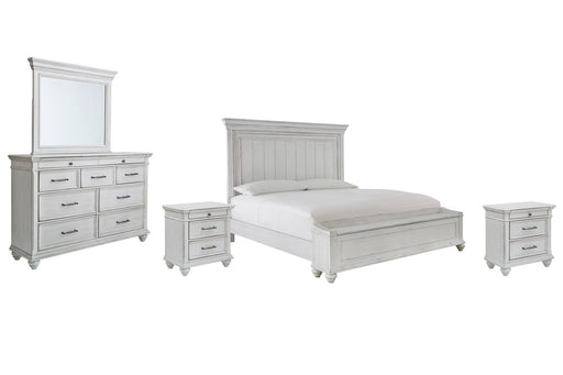 Kanwyn King Panel Bed with Storage with Mirrored Dresser and 2 Nightstands Homeline Furniture