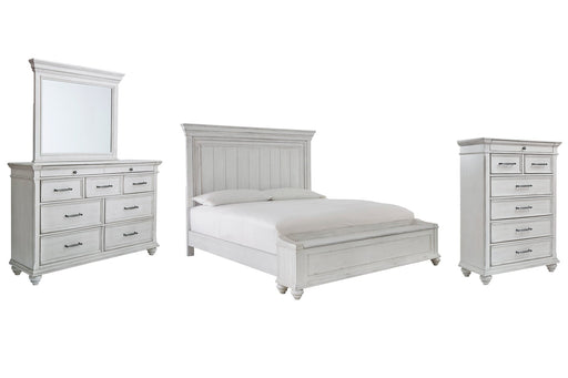 Kanwyn King Panel Bed with Storage with Mirrored Dresser and Chest Homeline Furniture