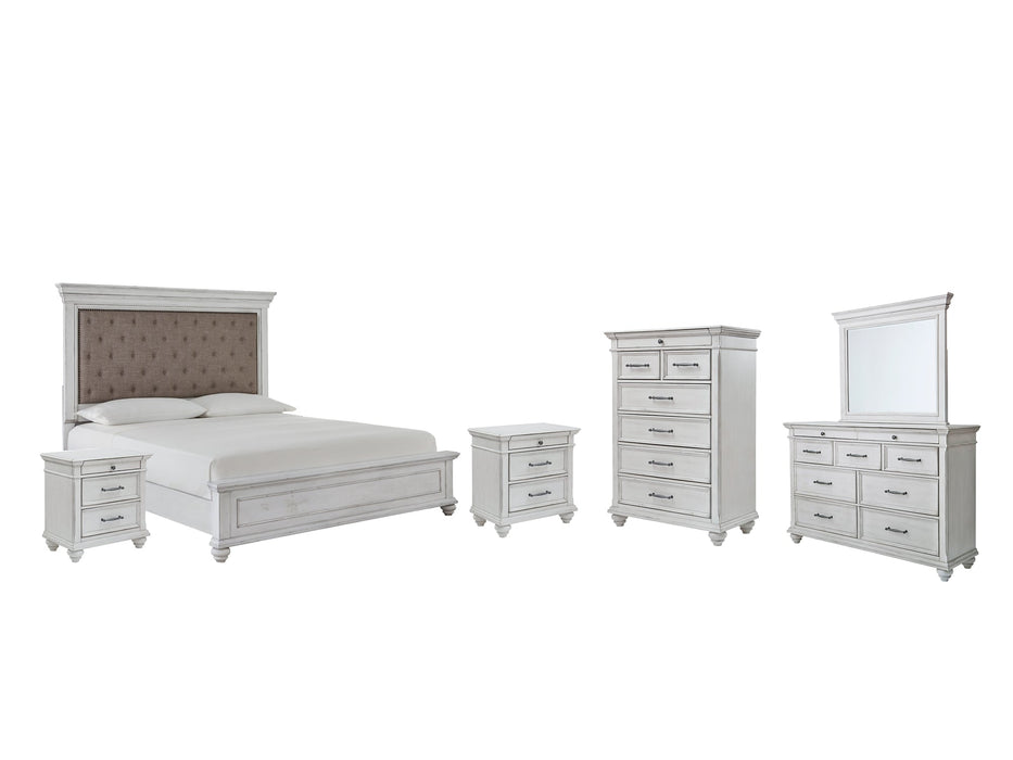 Kanwyn Queen Panel Bed with Mirrored Dresser, Chest and 2 Nightstands Homeline Furniture