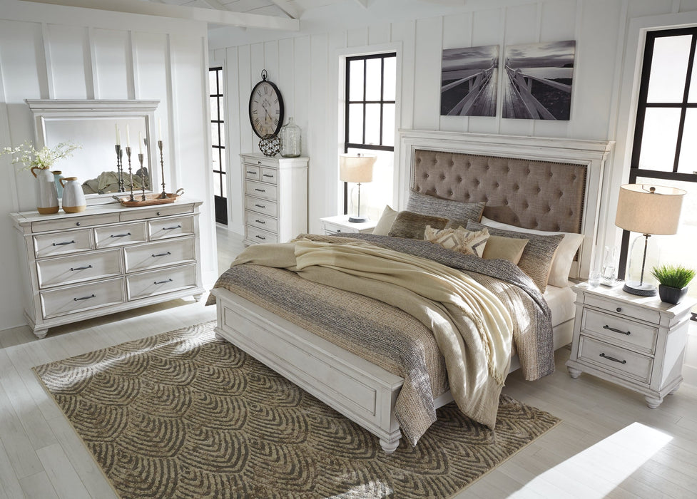 Kanwyn Queen Panel Bed with Mirrored Dresser, Chest and 2 Nightstands Homeline Furniture